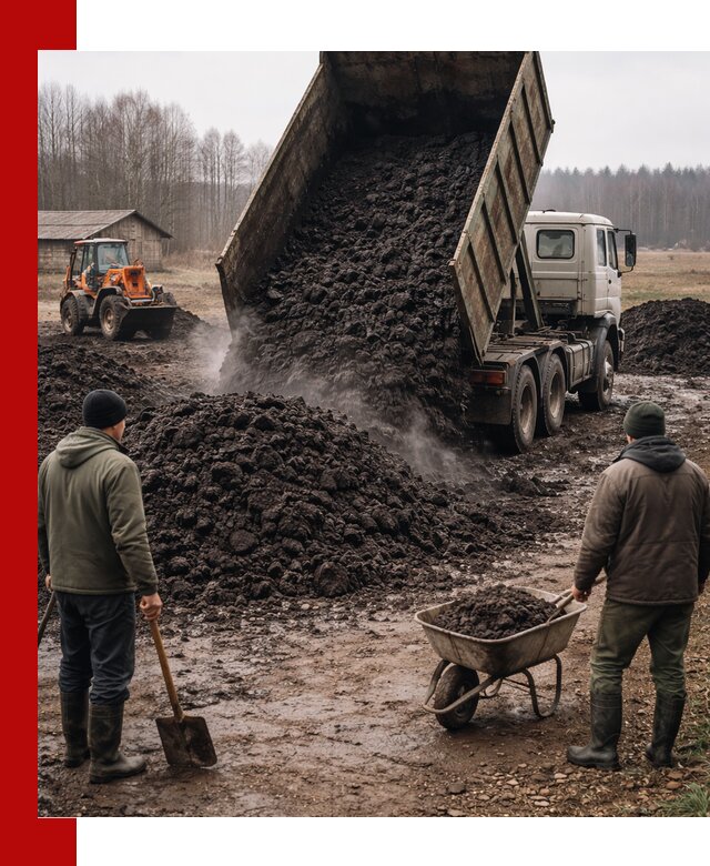 Доставка низинного торфа с разгрузкой и доставкой в Люберцах