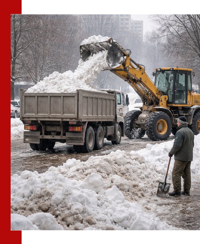 Вывоз снега грузовой техникой в Люберцах оперативно и чисто