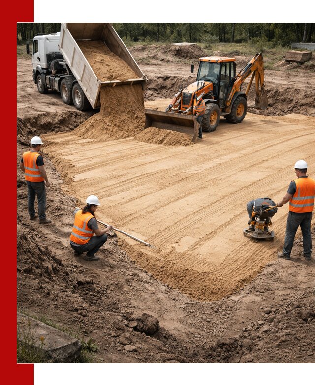 Устройство песчаной подушки для фундаментов и дорог в Люберцах